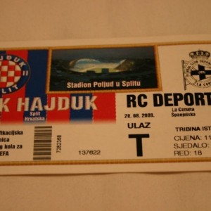 Nogometna ulaznica za utakmicu HNK Hajduk - RC Deportivo