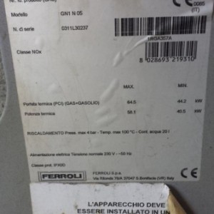 Peć za centralno na pelete, plin ili ložulje,Ferroli GN1 N05 58,1 kW