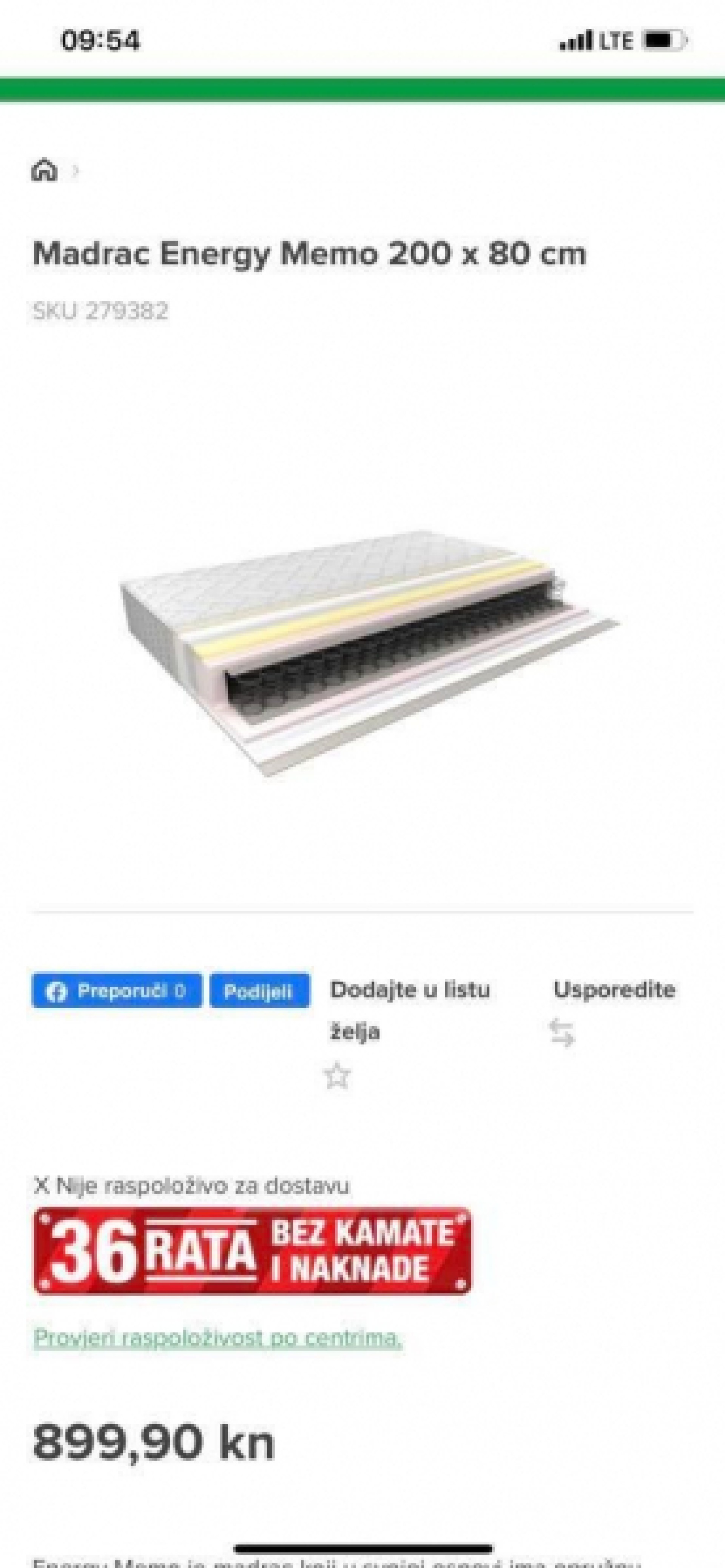 Madrac Energy Memo 200 x 80 cm kao Nova veličina 0,80 x 2,00 cm Kontak