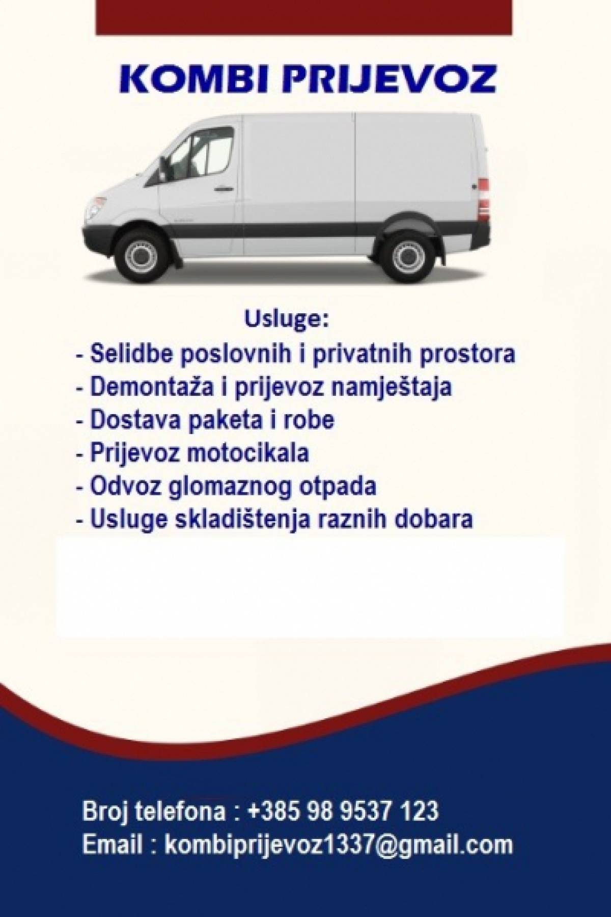Usluga transporta, selidbe, najam kombija