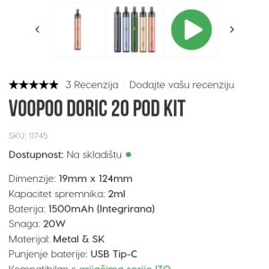 Električna cigareta Voopoo doric 20