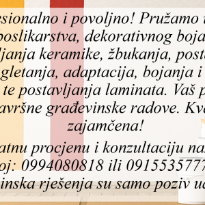Postavljanje keramike, soboslikarski i ostali završni građevinski radovi
