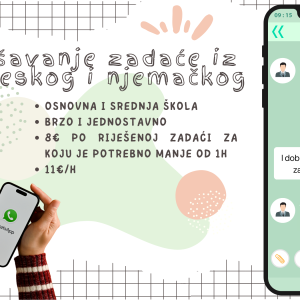 Pomoć u rješavanju zadaće i zadataka na njemačkom i engleskom putem Whatsappa i maila