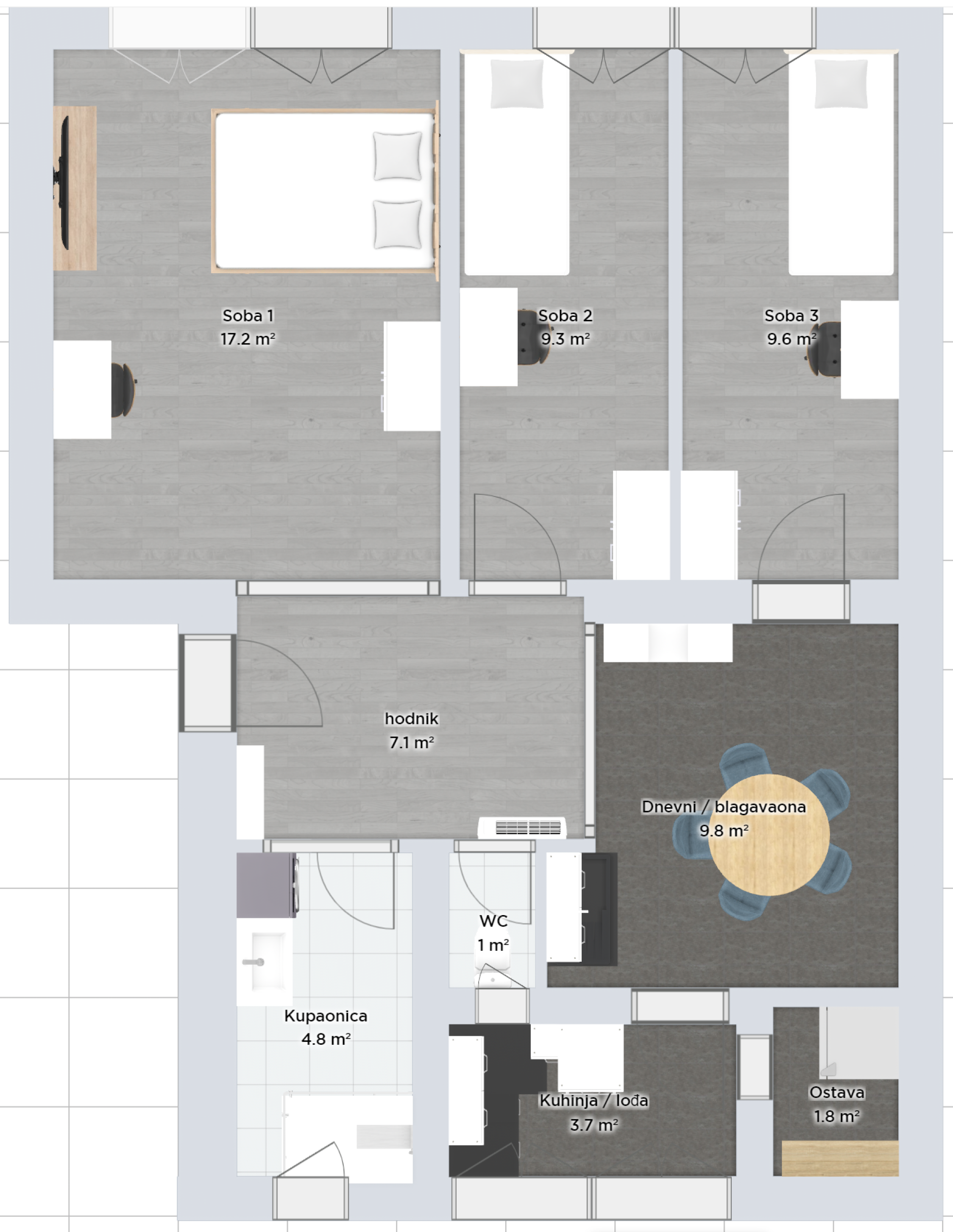TROSOBAN STAN ZA PRODAJU 66,57m2 TRG Donji grad Osijek