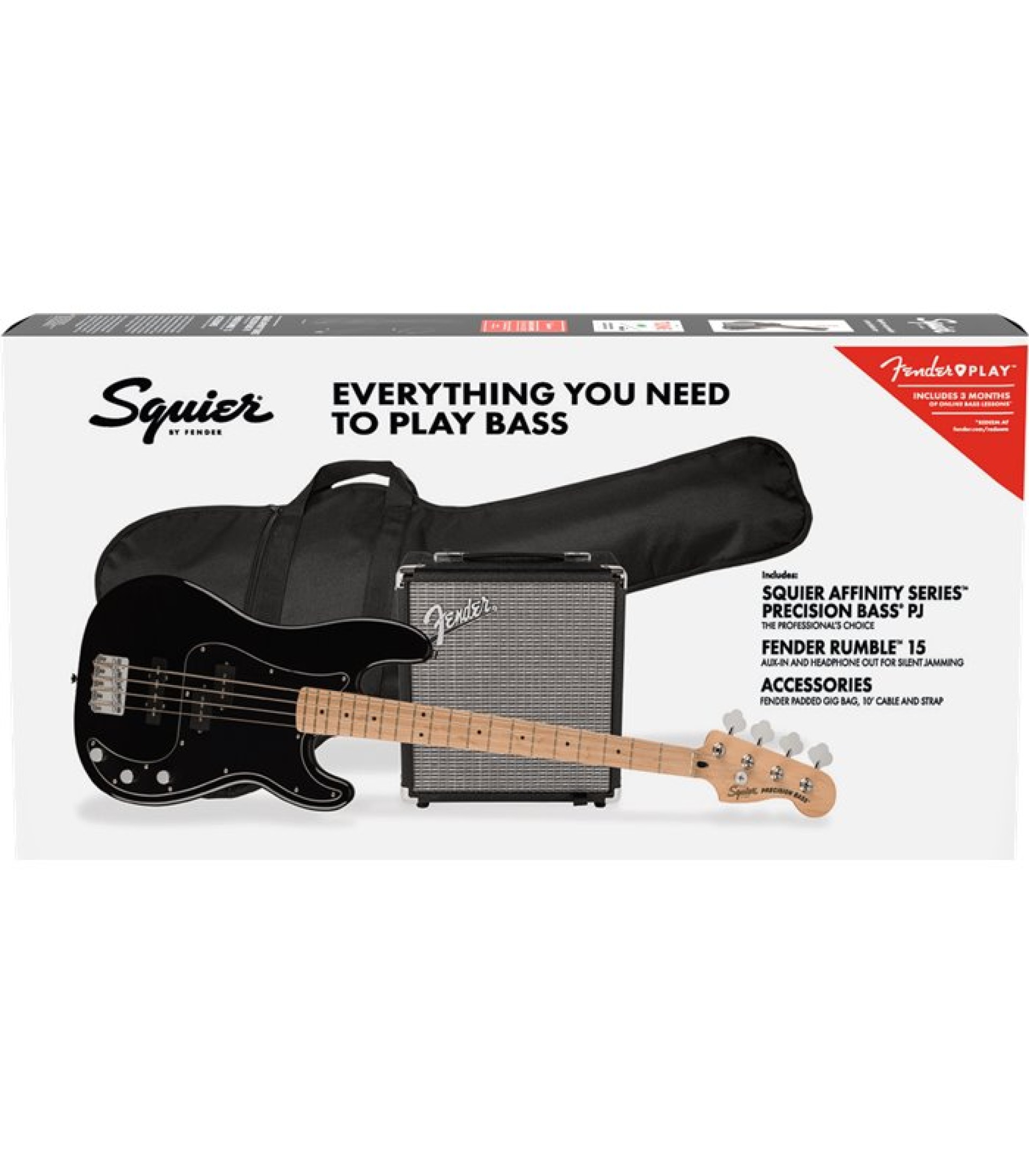 SQUIER AFFINITY PACK PJ-BASS MN BLK+RUMBLE 15