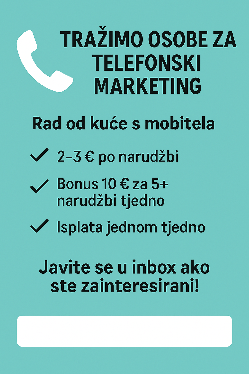 Tražim dvije osobe za marketing telefoski