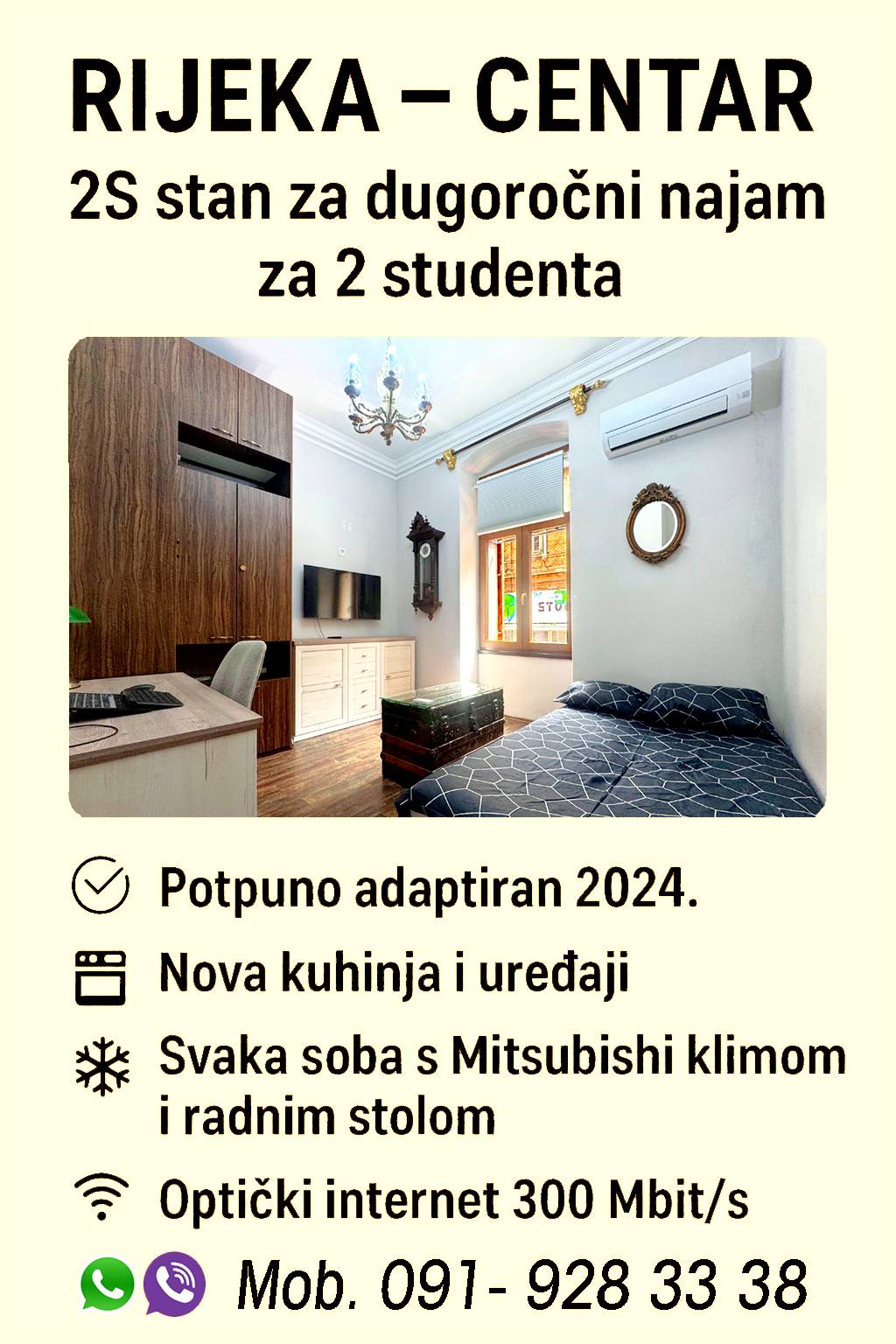 RIJEKA – CENTAR – IZNAJMLJUJE SE 2S stan za 2 studenta