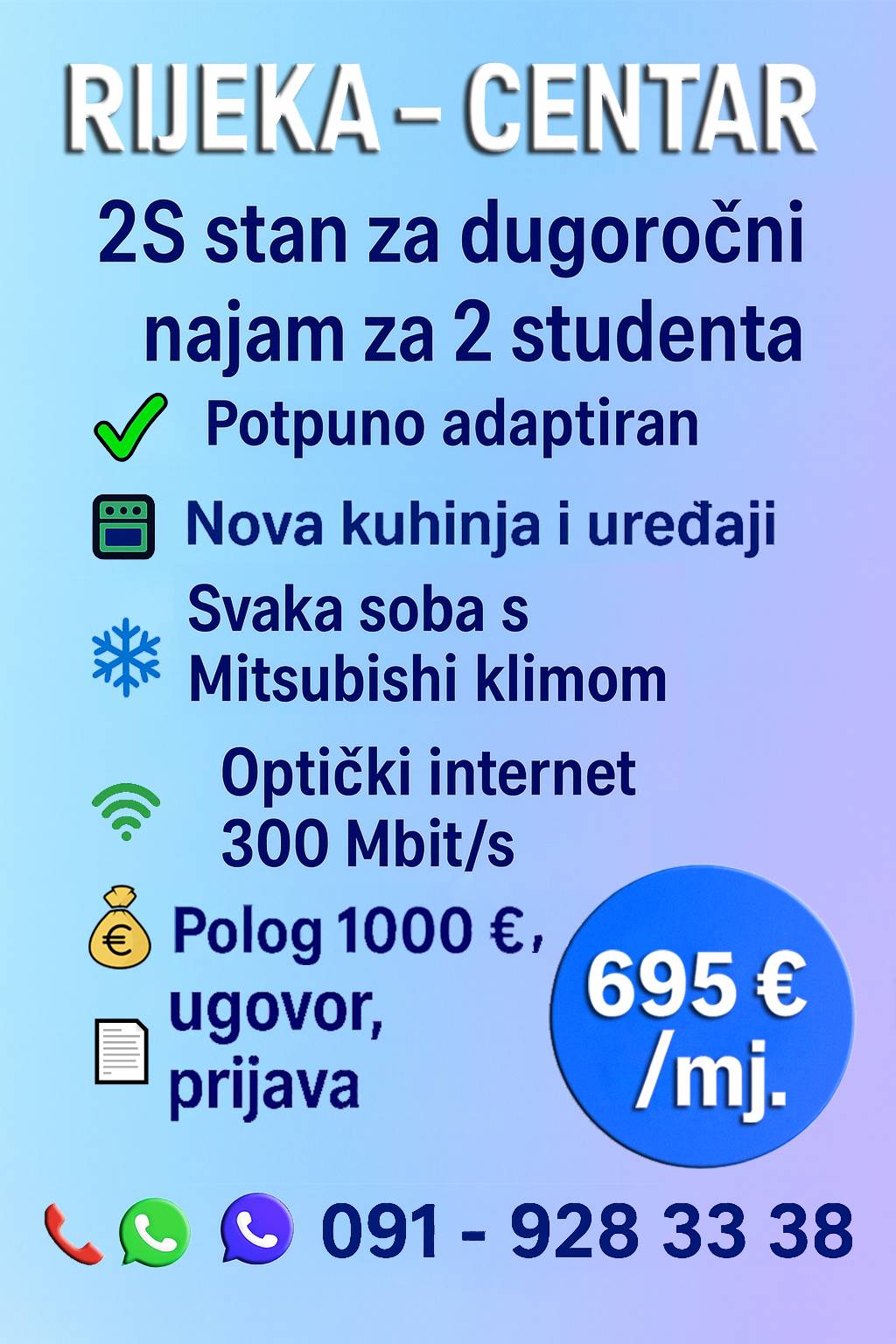 RIJEKA – CENTAR – IZNAJMLJUJE SE 2S stan za 2 studenta