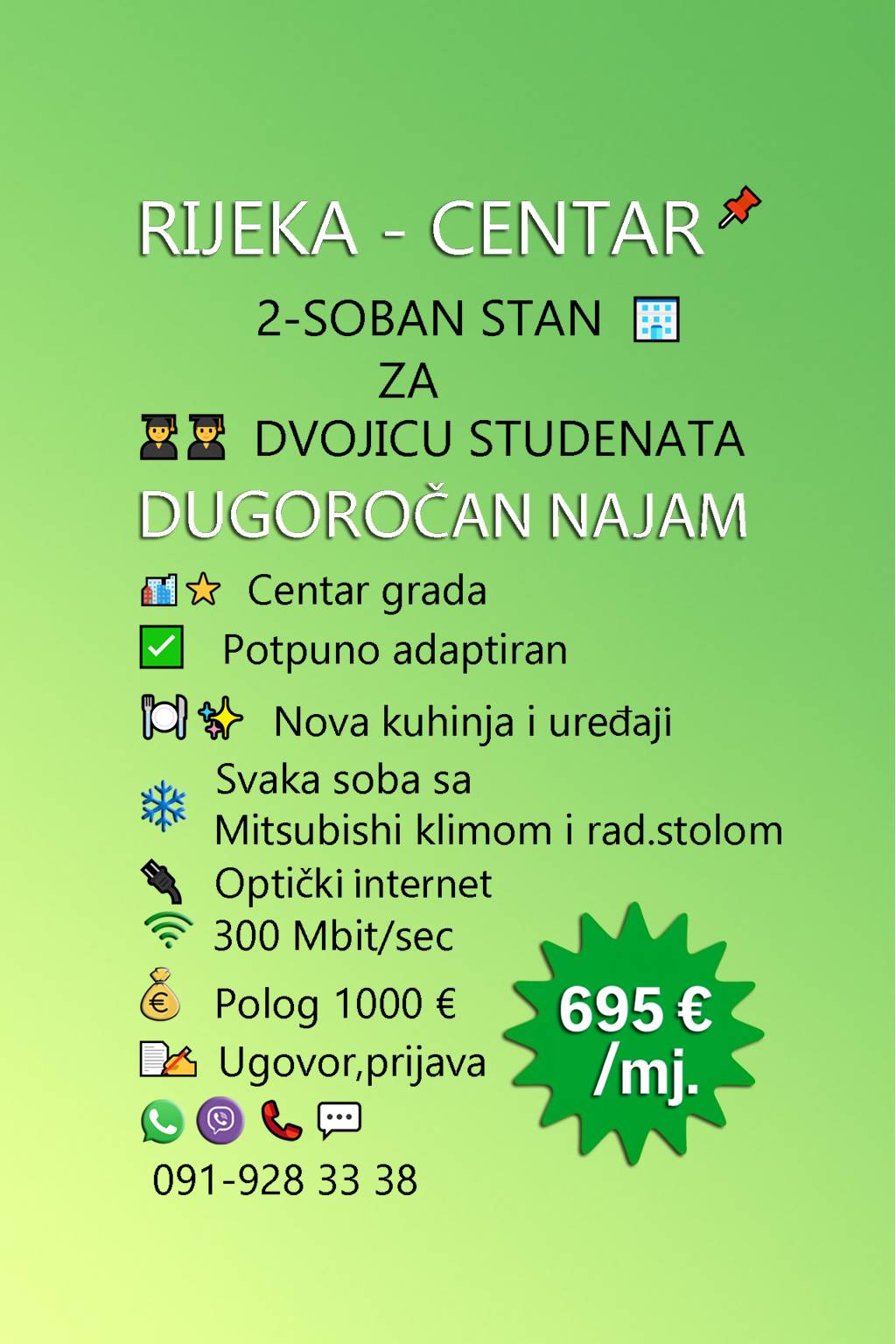 ️  RIJEKA-CENTAR **Top lokacija – kompletno namješten!**