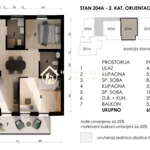 Zagreb,Črnomerec,novi 3-soban stan 64,12m2 (204A) s balkonom na 2.katu