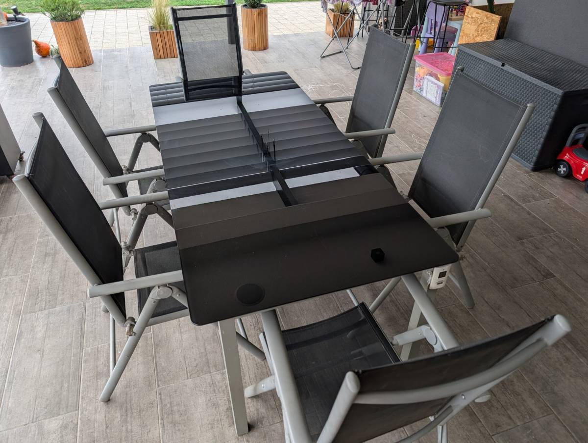Aluminijska vrtna garnitura sivo/crna - set 6 stolica + 1 stol