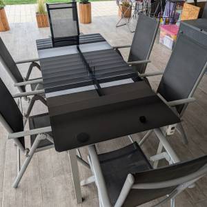 Aluminijska vrtna garnitura sivo/crna - set 6 stolica + 1 stol