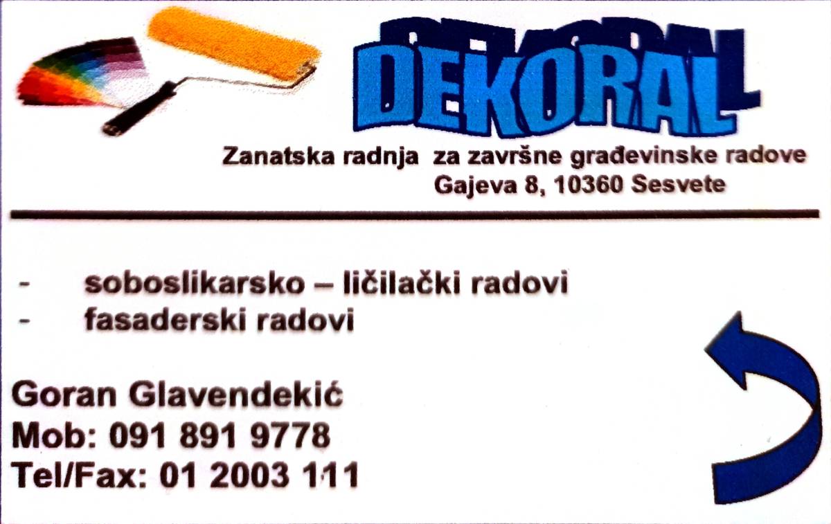 DEKORAL -Usluge farbanja,gletanja,ličenja- KV soboslikar ličilac