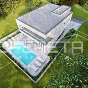 Građevinsko zemljište s projektom za modernu vilu s bazenom, 428 m2, Murvica, Za
