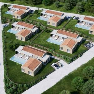 ISTRA, BUJE - Građevinsko zemljište s dozvolom za prizemnicu s bazenom, prekrasan pogled na more