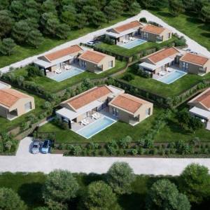 ISTRA, BUJE - TOP ponuda! Građevinsko zemljište s dozvolom za 5 vila s bazenom, prekrasan pogled na more, prilika!