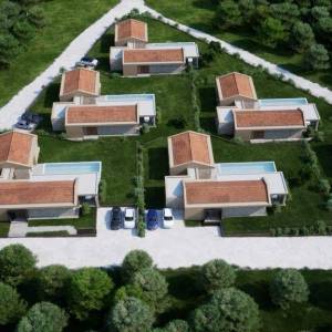 ISTRA, BUJE - TOP ponuda! Građevinsko zemljište s dozvolom za 5 vila s bazenom, prekrasan pogled na more, prilika!