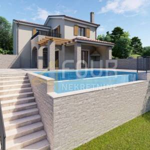 Istra, Grožnjan, građevinsko zemljište s projektom za 3 vile s bazenima