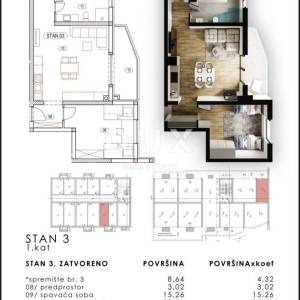 KASTAV, REŠETARI - 2S+DB u novogradnji, 1.kat, balkon, garažno mjesto