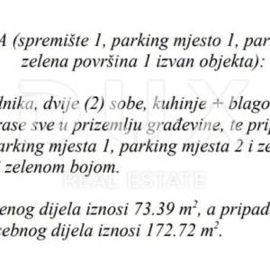 MATULJI, JUŠIĆI, JURDANI- stan prizemlje 84,06 m2 u novogradnji DB+2S s okućnicom