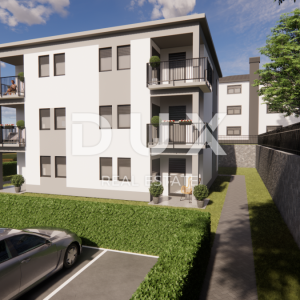 MATULJI, JUŠIĆI, JURDANI- stan prizemlje 62,34 m2 u novogradnji DB+2S s okućnicom