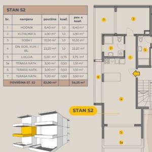 Novalja, 64,50m2, 1.kat, POGLED NA MORE! A_S2