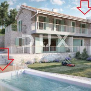 OPATIJA, BREGI - dvojna kuća 100m2 s panoramskim pogledom na more i bazenom + okućnica 