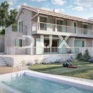 OPATIJA, BREGI - dvojna kuća 100m2 s panoramskim pogledom na more i bazenom + okućnica 