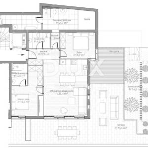 OPATIJA, CENTAR - stan 132m2 u novogradnji s vrtom, bazenom, garažom, pogled na more, centar Opatije