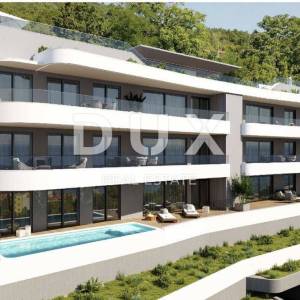 OPATIJA, CENTAR - stan u vrhunskoj novogradnji s vlastitim bazenom, panoramski pogled na more, garaža