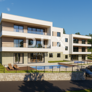 OPATIJA, IKA - stan u novogradnji s terasom i panoramskim pogledom na more, 260 metara od plaže