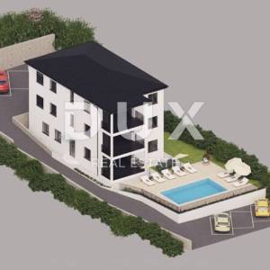 OPATIJA, IKA – veći stan u novogradnji s bazenom, posebna terasa i prekrasan pogled na more