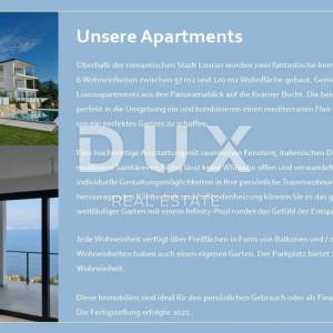 OPATIJA, LOVRAN, LIGANJ - Stan u vili s bazenom 120m2+terasa 27m2s panoramskim pogledom na more + okoliš 105m2