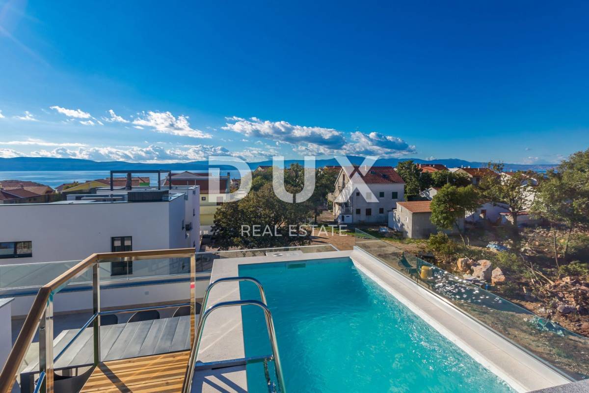 OTOK KRK, NJIVICE - Luksuzni dvoetažni apartman s krovnim bazenom i pogledom na more