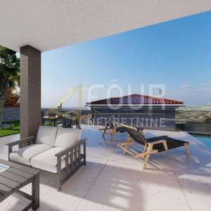 Otok Krk, Vrbnik, novogradnja, 111.30m2, 2s+db, terasa, okućnica i bazen