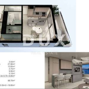 OTOK PAG, POVLJANA - Ekskluzivan penthouse s krovnom terasom, novogradnja uz plažu, 87,55m2 