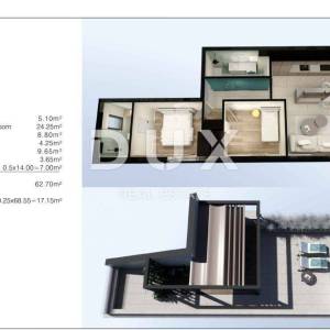 OTOK PAG, POVLJANA -  Ekskluzivan apartman na drugom katu sa krovnom terasom, 79,85m2