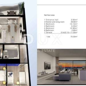 OTOK PAG, POVLJANA -  Ekskluzivan apartman na prvome katu, 10 metara od mora i plaže, 75,50m2