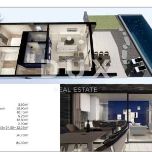 OTOK PAG, POVLJANA -  Ekskluzivan apartman u prizemlju s bazenom, okućnicom i pogledom na more, 85,10m2