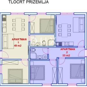 PAG, GRAD PAG - Kuća s 4 apartmana i prostranom okućnicom 