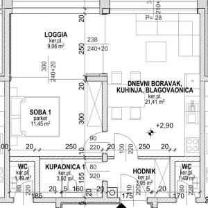 Pag, Novalja: Povljana, apartman, 47.53m2, pogled na more, novogradnja