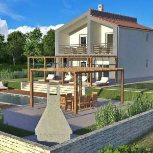 Vrbnik, prodaja, kuća u izgradnji, s prekrasnim pogledom na more i bazenom! 