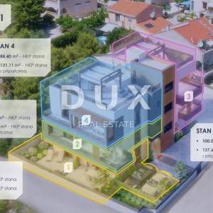 ZADAR, SKROČINI - Ekskluzivan dvoetažni stan s prostranom krovnom terasom, liftom te prekrasnim pogledom na more i Zadar! S3...
