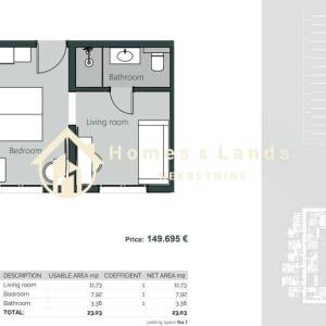 Crikvenica,centar,novi 2-soban namješten stan(AP1) 23,03m2 s parkingom