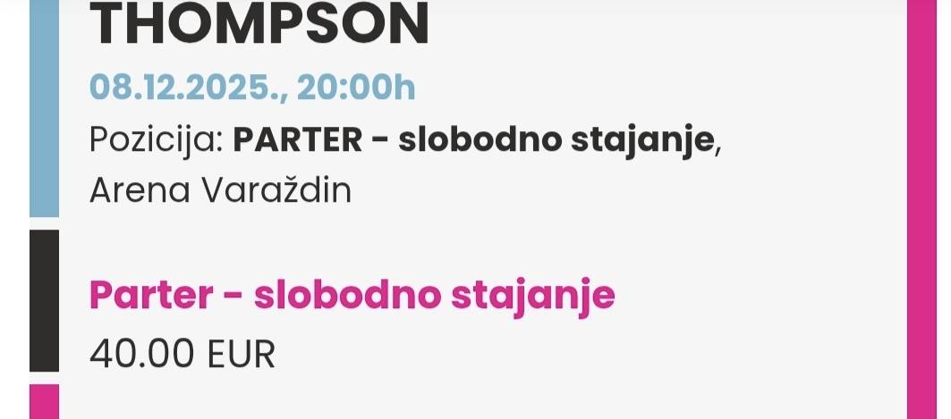 4 ulaznice za koncert M.P. Thompsona u Varaždinu 8.12 .25.