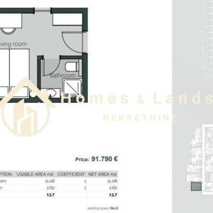 Crikvenica,centar,2-soban namješten stan (AP9) 13,70m2 s parkingom