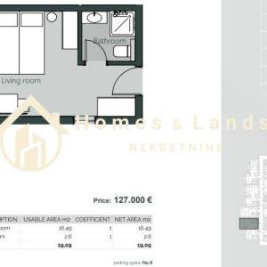 Crikvenica,centar,2-soban namješten stan (AP9) 19,09m2 s parkingom