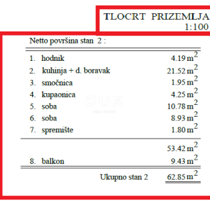 RIJEKA, PEHLIN, PODMURVICE- stan 62,85m2 u novogradnji s pogledom na more, DB+2S, prizemlje- STAN 2D