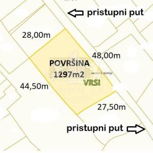 Građevinsko zemljište površine 1297m2 - Vrsi