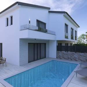 MALINSKA – Novogradnja! Dvojna kuća s bazenom i pogledom na more